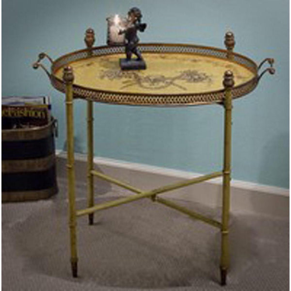 Brass Tray on Faux Bamboo Stand Coffee Table