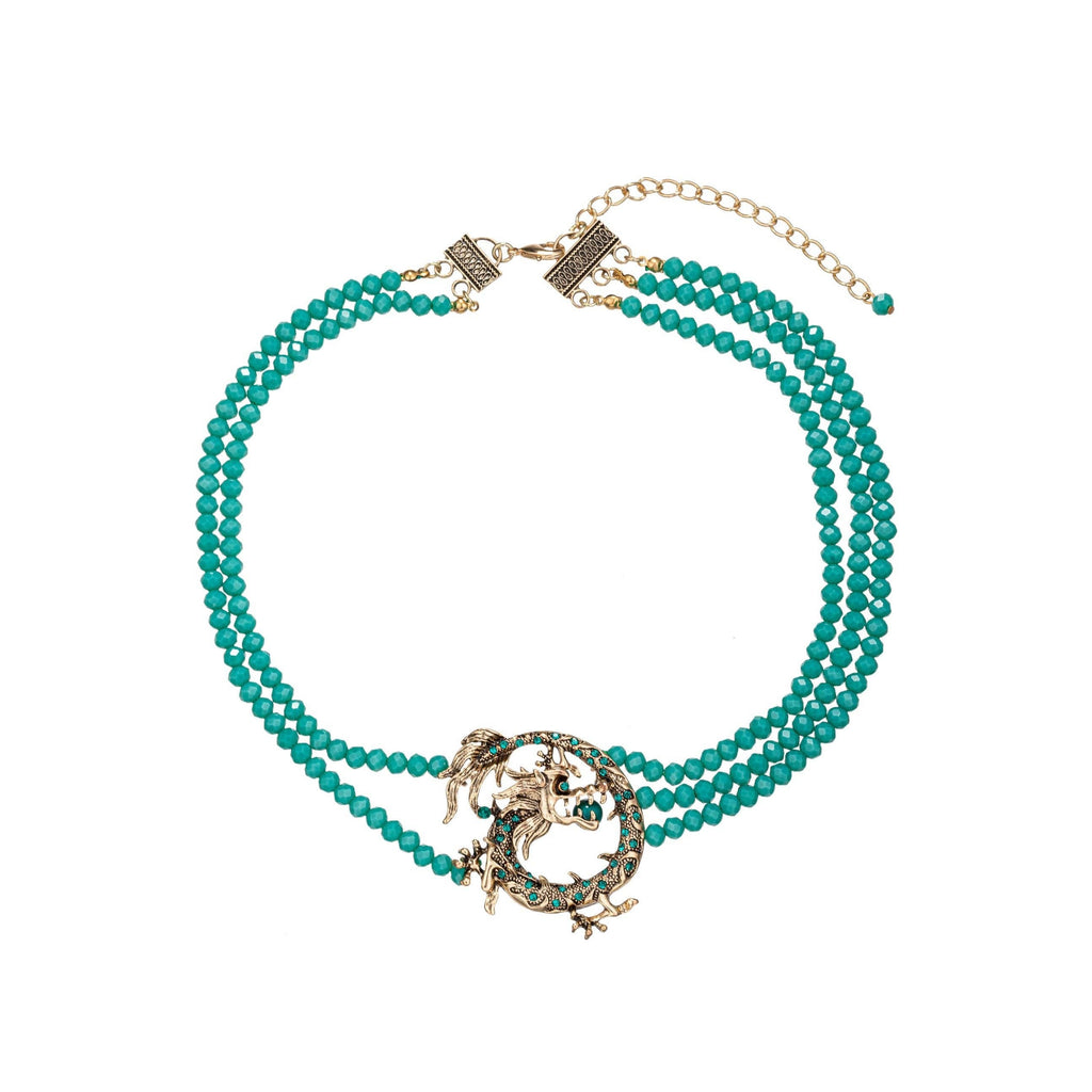 Eye Candy Los Angeles - Green Dragon Beaded Necklace by Eye Candy Los Angeles