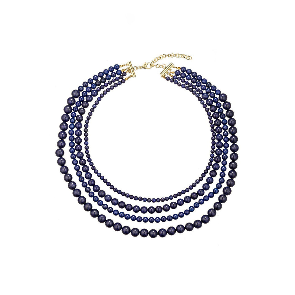 Eye Candy Los Angeles - Lapis Agate Multi Strand Beaded Necklace by Eye Candy Los Angeles