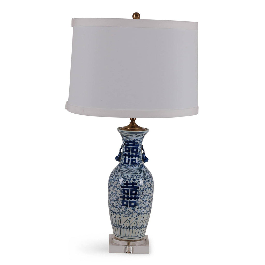 29" Blue & White Double Happiness Vase Lamp by Avala