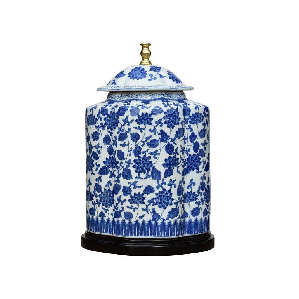 29" Blue & White Scrolling Floral Tea Caddy Lamp by East Enterprises