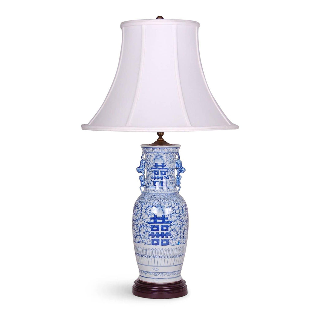 31" Blue & White Double Happiness Vase Lamp by Avala