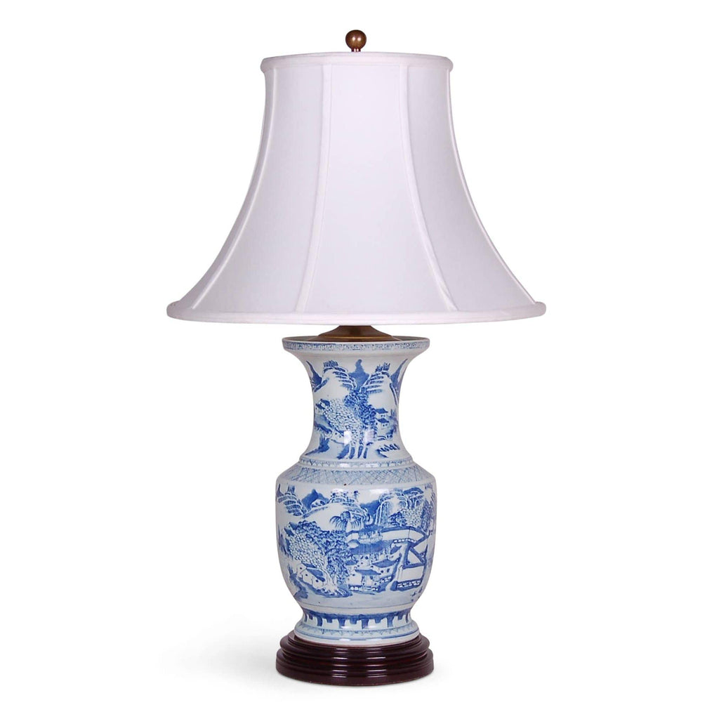 31" Blue and White Canton Ovoid Vase Table Lamp by Avala