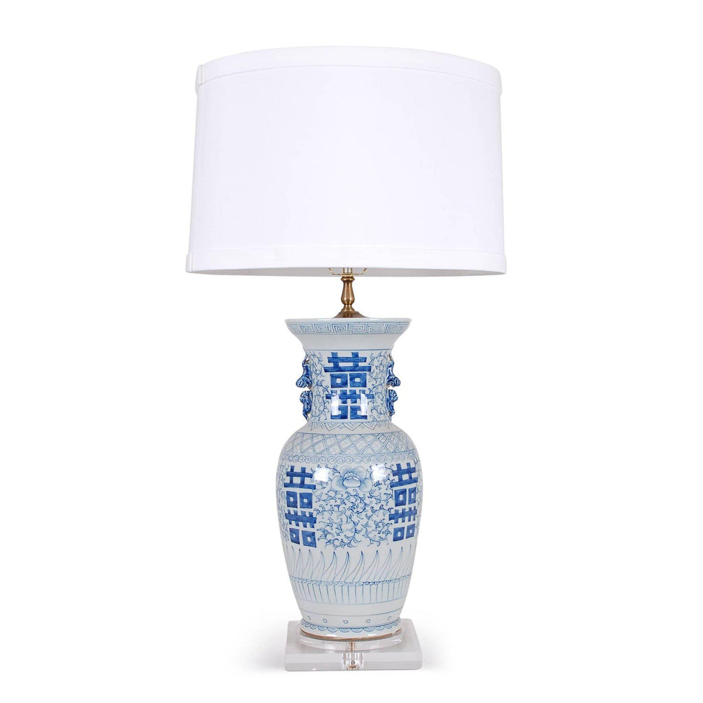 32" Blue & White Double Happiness Vase Lamp by Avala