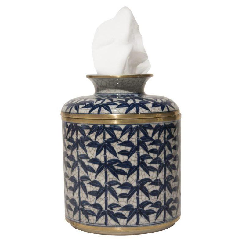 Blue & White Leaf Tissue Box by Dessau Home