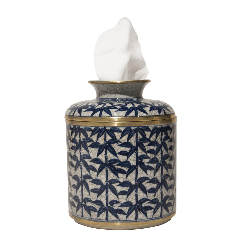 Blue & White Leaf Tissue Box by Dessau Home