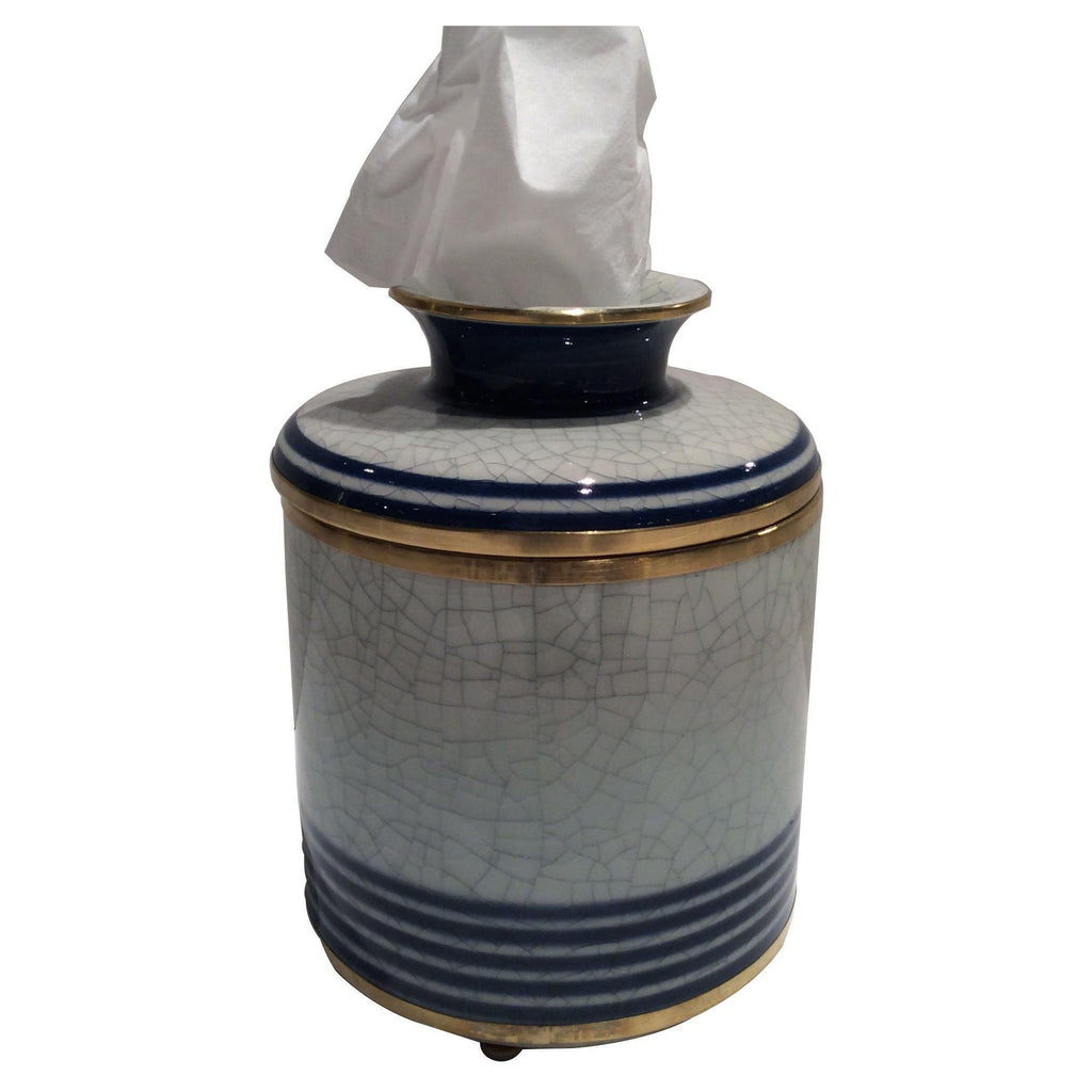 Blue & White Line Tissue Box by Dessau Home