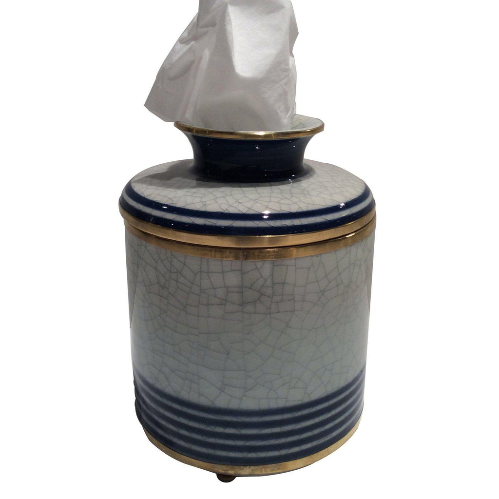 Blue & White Line Tissue Box by Dessau Home