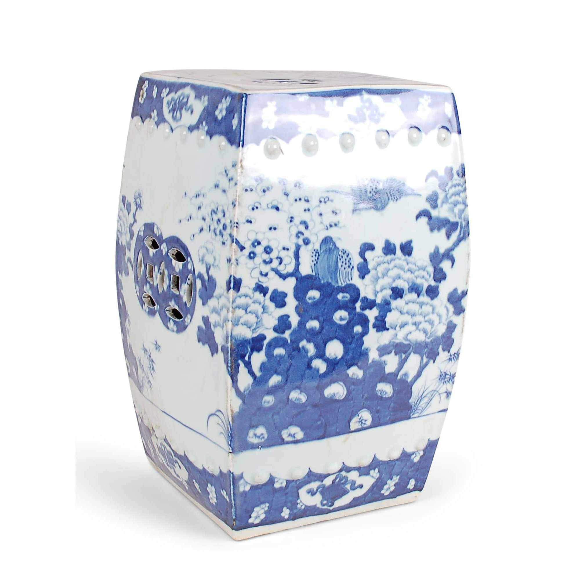 Blue & White Bird Chinoiserie Ceramic Tissue Box Cover