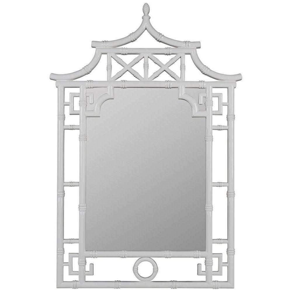 Chinoiserie Shing White Lacquered 42" Pagoda Mirror by Cooper Classics