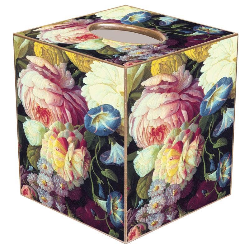 Hand Painted Ceramic Tissue Cover Storage Box Flower Detail