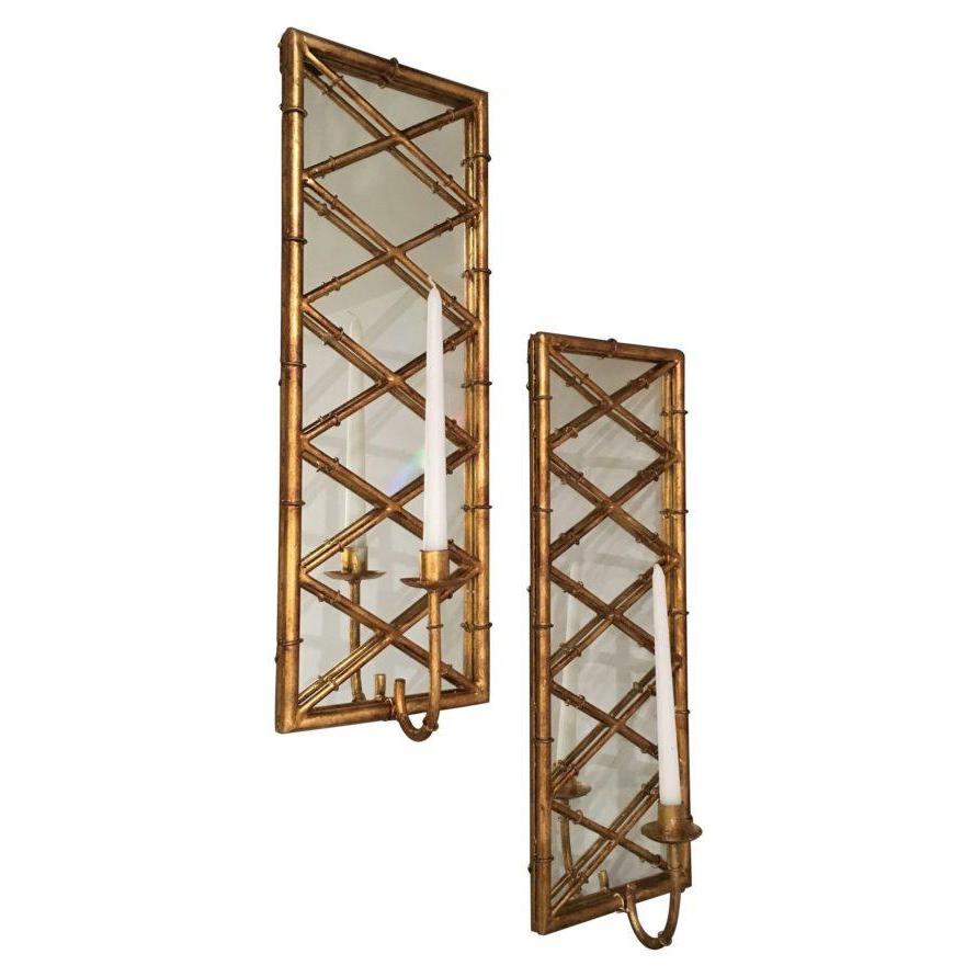 Pair of Gold Bamboo Mirrored Candle Sconces by Dessau Home