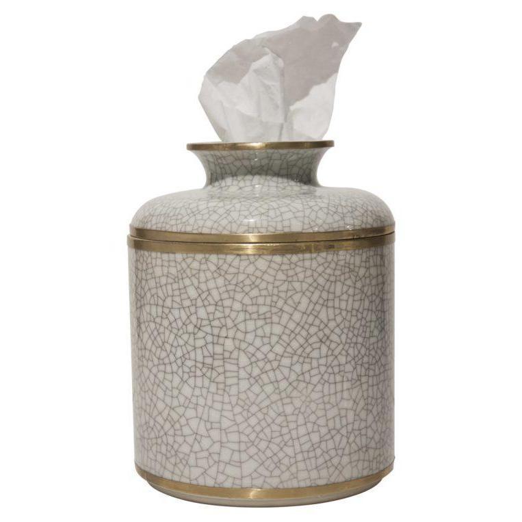 White Crackle Glaze Round Tissue Box by Dessau Home