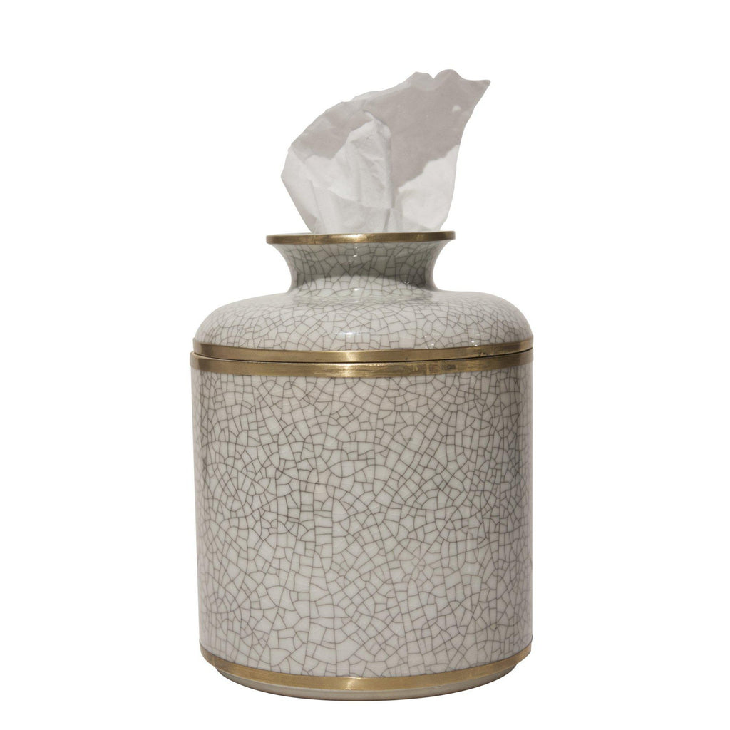 White Crackle Glaze Round Tissue Box by Dessau Home